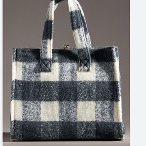 Anthropologie Gray and Cream Plaid Tote